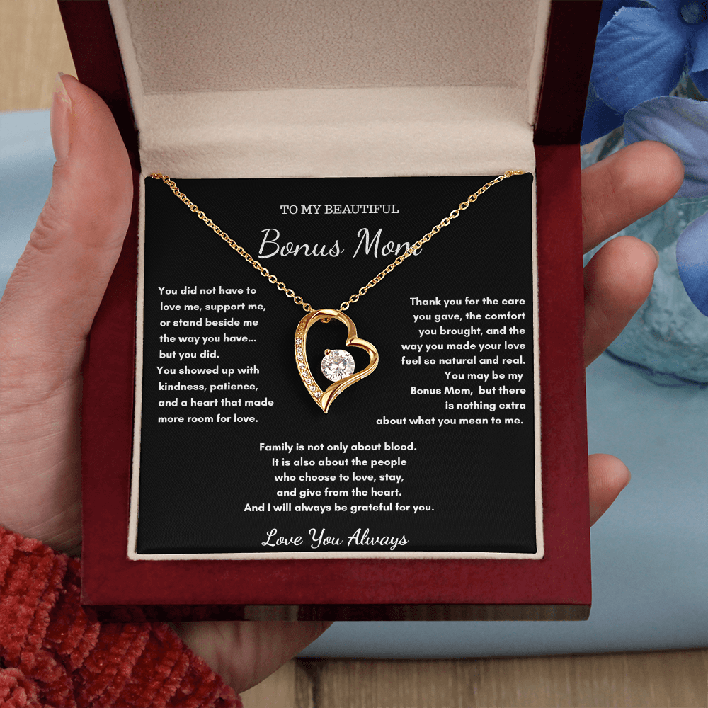 To My Beautiful Bonus Mom – Love Heart Necklace