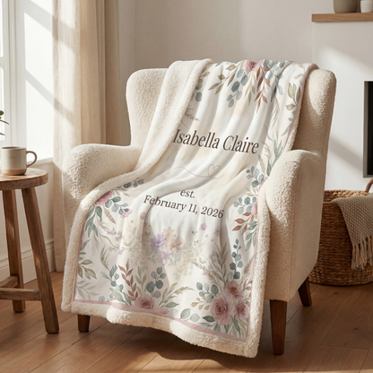 Personalized Floral Keepsake Blanket – Custom Name & Birth Date
