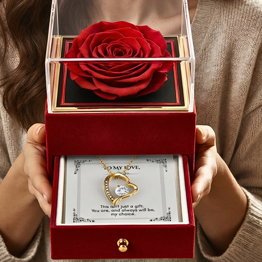 Heart Necklace Gift with Rose Box – To My Love
