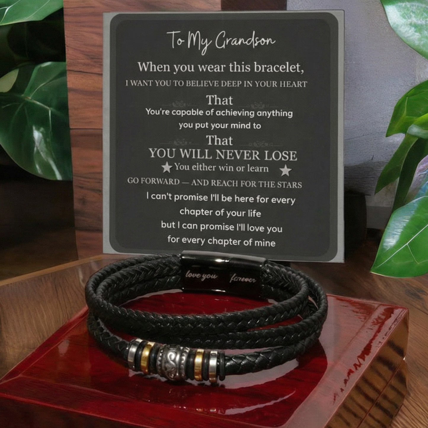 To My Grandson Bracelet — "You Will Never Lose" Message Card