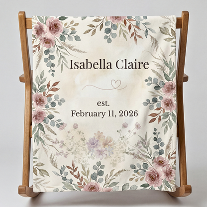 Personalized Floral Keepsake Blanket – Custom Name & Birth Date