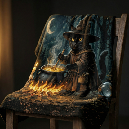 Black Cat Cauldron Wooded Fleece Comfort Blanket