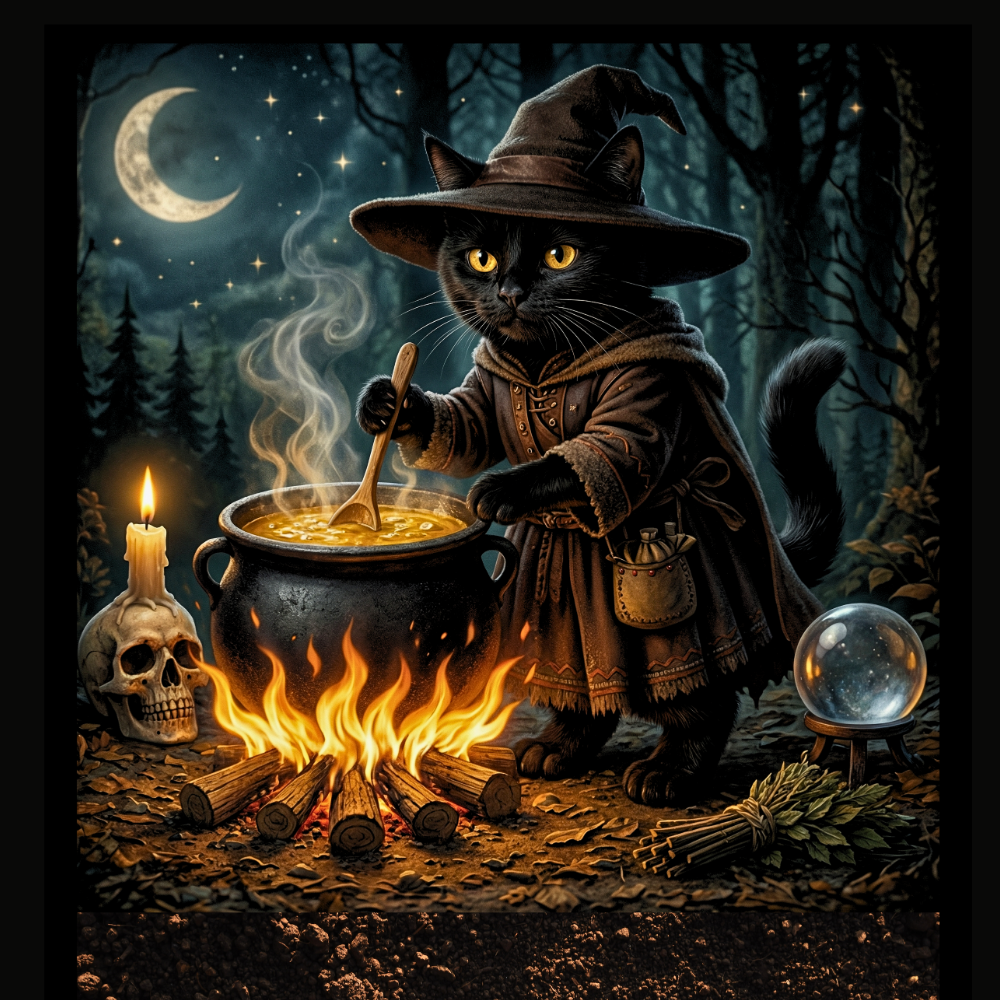 Black Cat Cauldron Wooded Fleece Comfort Blanket