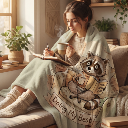 Doing My Best” Raccoon Comfort Blanket – For Burnt‑Out, Big‑Feeling Humans