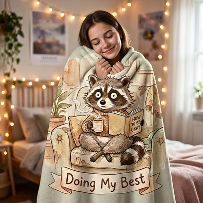 Doing My Best” Raccoon Comfort Blanket – For Burnt‑Out, Big‑Feeling Humans