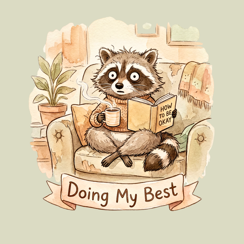 Doing My Best” Raccoon Comfort Blanket – For Burnt‑Out, Big‑Feeling Humans