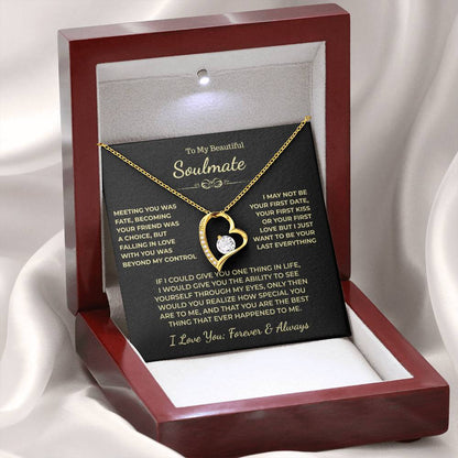 To My Beautiful Soulmate Gift, "Meeting You Was Fate" Heart Necklace