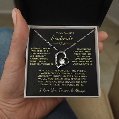 To My Beautiful Soulmate Gift, "Meeting You Was Fate" Heart Necklace