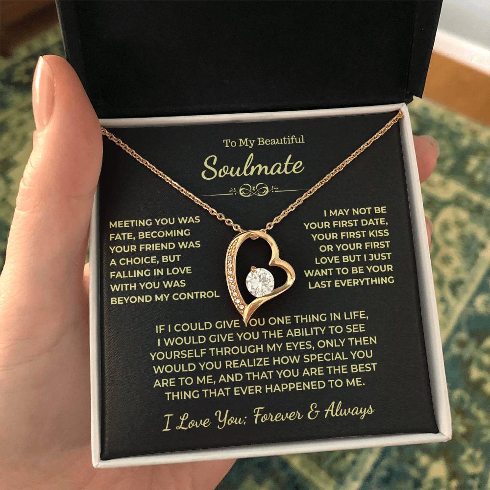 To My Beautiful Soulmate Gift, "Meeting You Was Fate" Heart Necklace