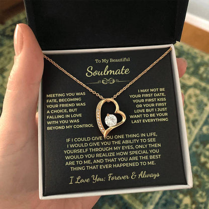 To My Beautiful Soulmate Gift, "Meeting You Was Fate" Heart Necklace