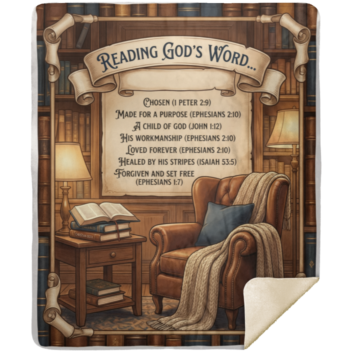 Reading God’s Word faith blanket with scripture inspired Christian design for comfort and reflection