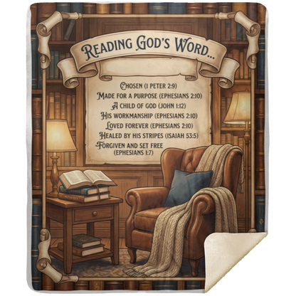 Reading God’s Word faith blanket with scripture inspired Christian design for comfort and reflection