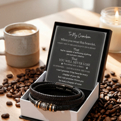 To My Grandson Bracelet — "You Will Never Lose" Message Card