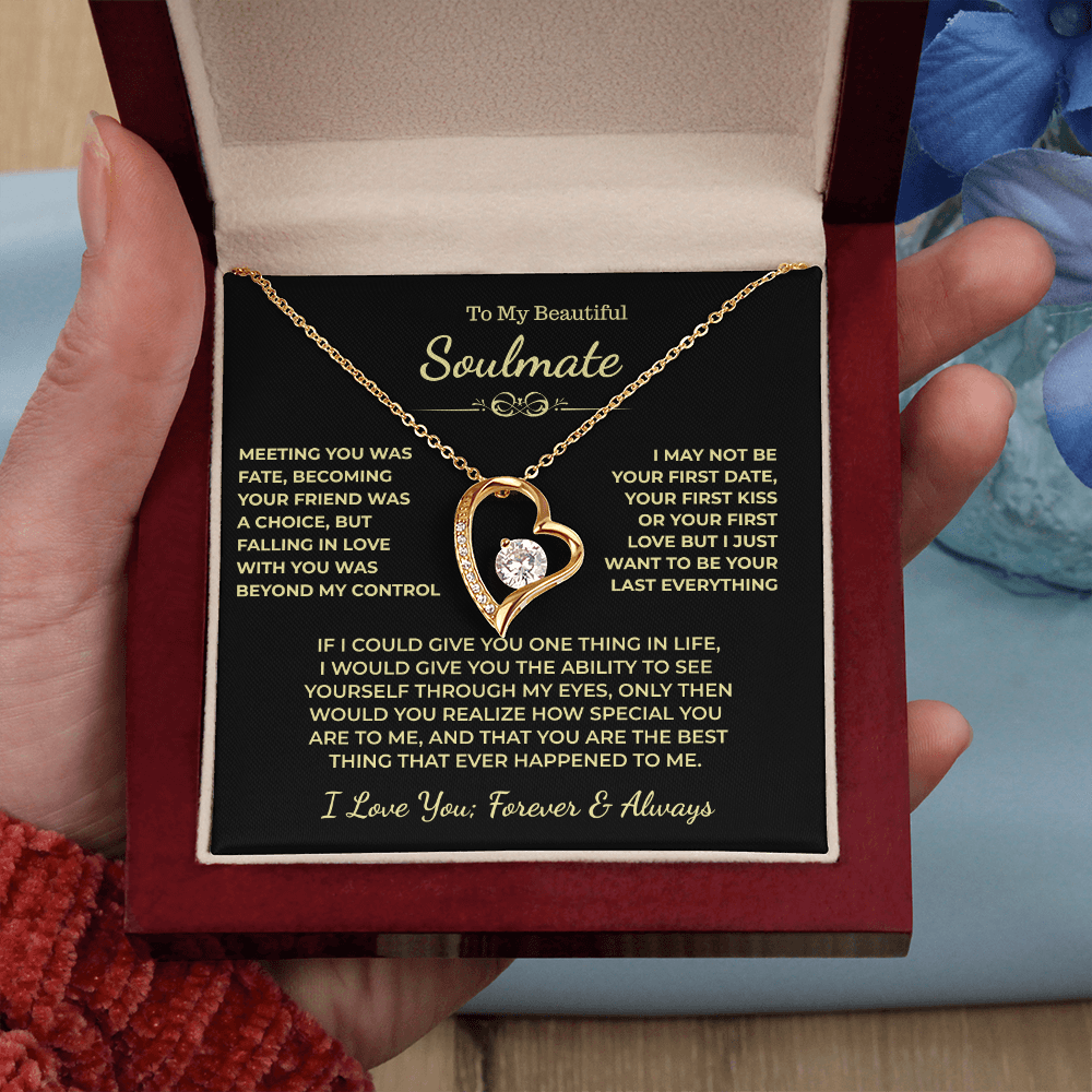 To My Beautiful Soulmate Gift, "Meeting You Was Fate" Heart Necklace