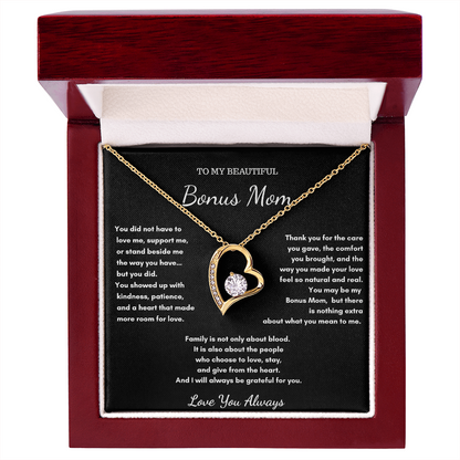 To My Beautiful Bonus Mom – Love Heart Necklace
