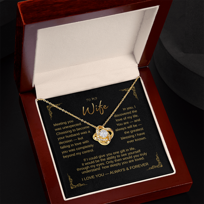 To My Greatest Blessing  Wife Love Knot Necklace