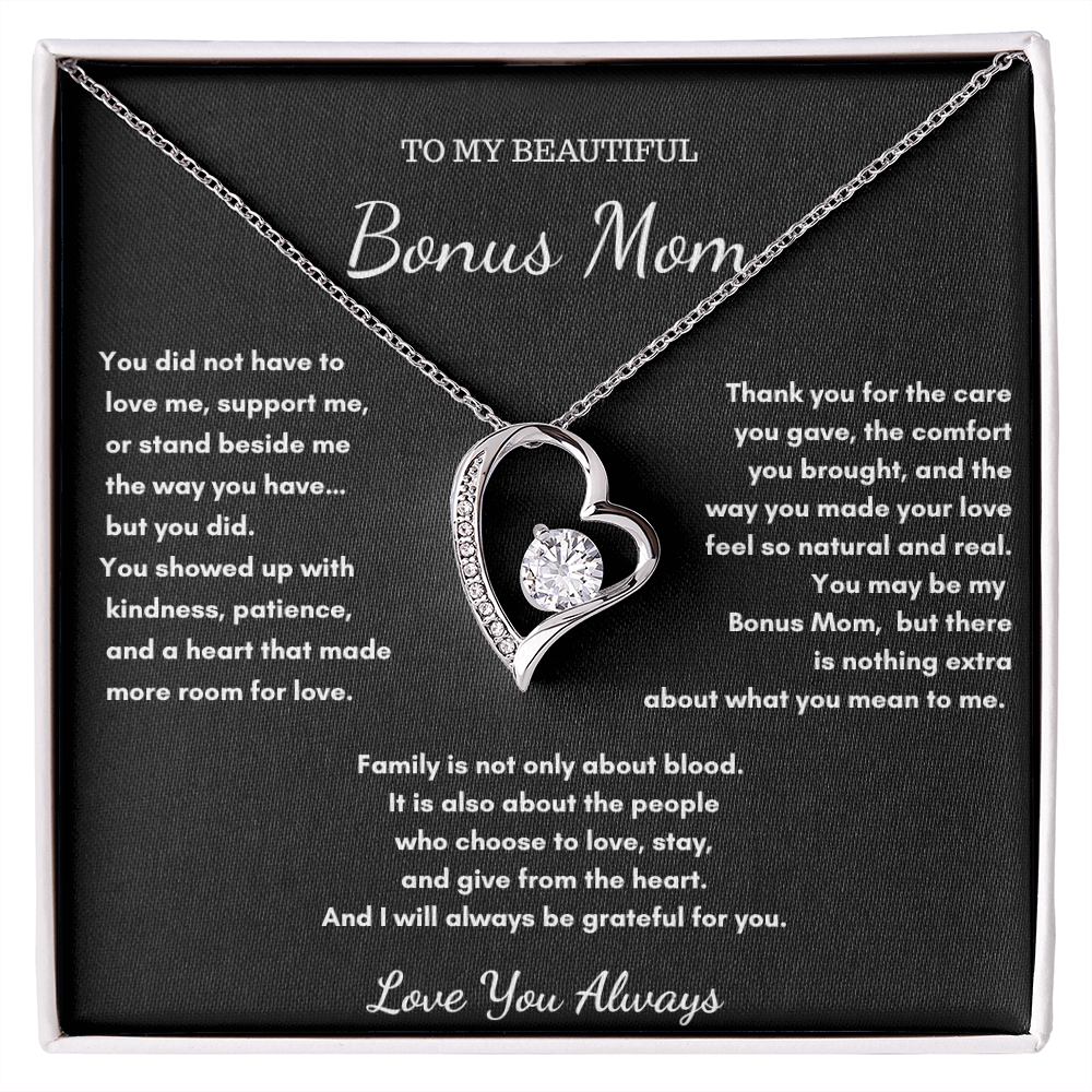 To My Beautiful Bonus Mom – Love Heart Necklace