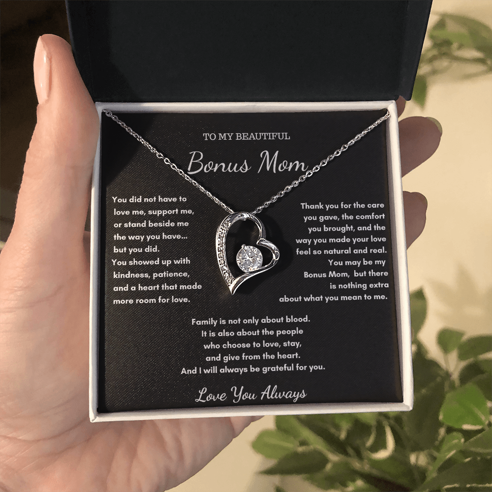 To My Beautiful Bonus Mom – Love Heart Necklace