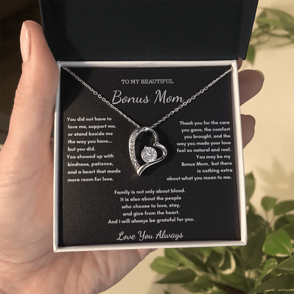 To My Beautiful Bonus Mom – Love Heart Necklace