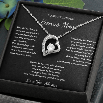 To My Beautiful Bonus Mom – Love Heart Necklace