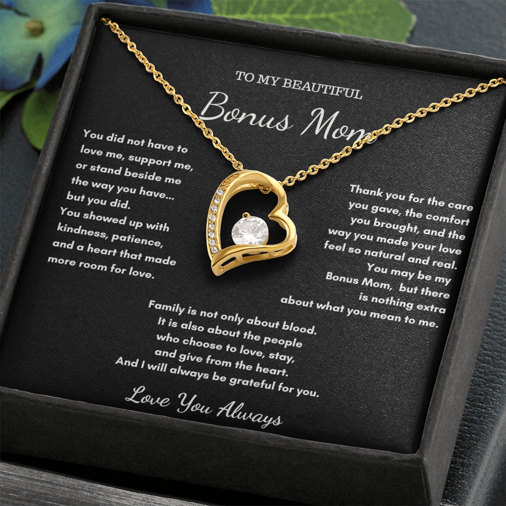 To My Beautiful Bonus Mom – Love Heart Necklace