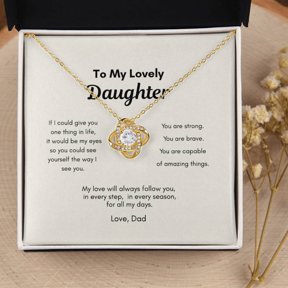 Daughter necklace gift message card from dad expressing love and encouragement