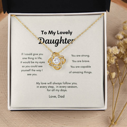 Daughter necklace gift message card from dad expressing love and encouragement