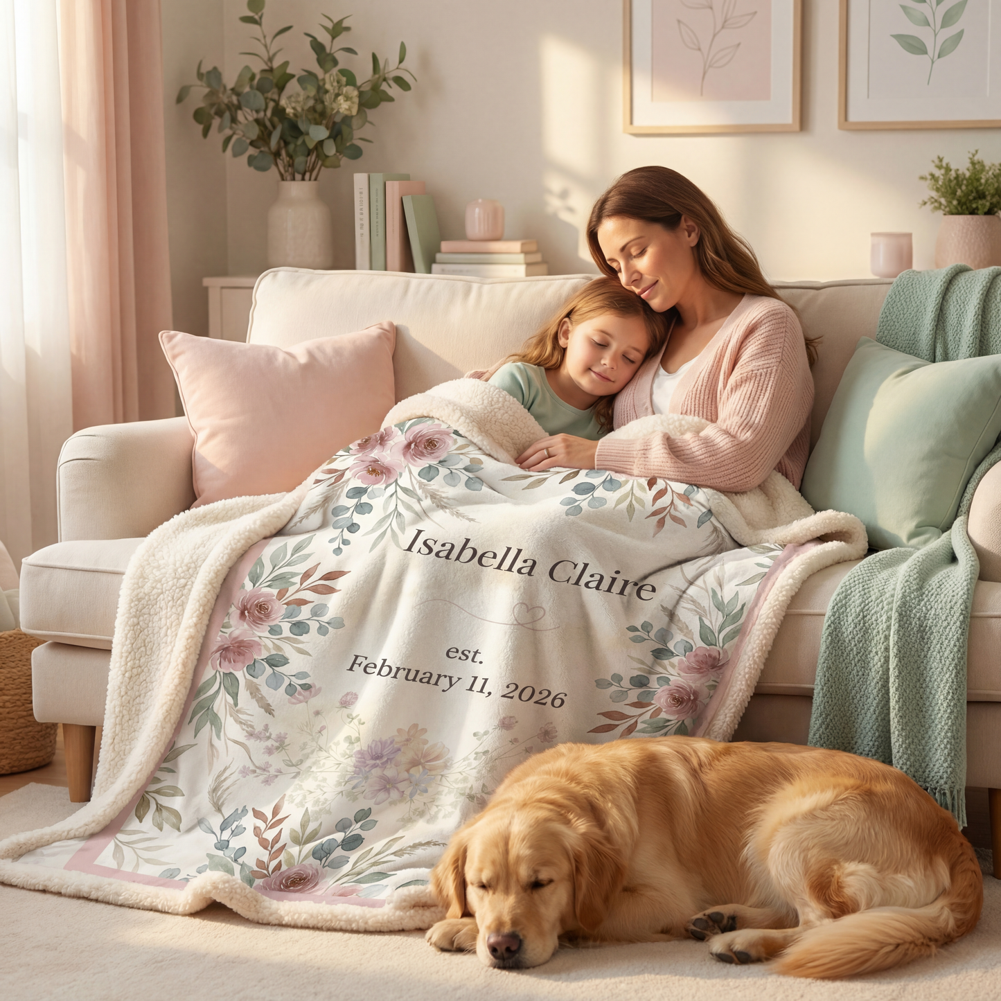 Personalized Floral Keepsake Blanket – Custom Name & Birth Date