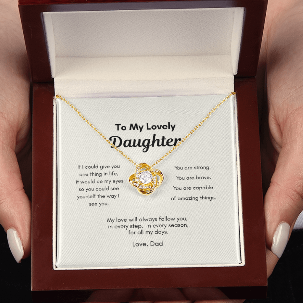 Luxury mahogany gift box with love knot necklace for daughter from dad