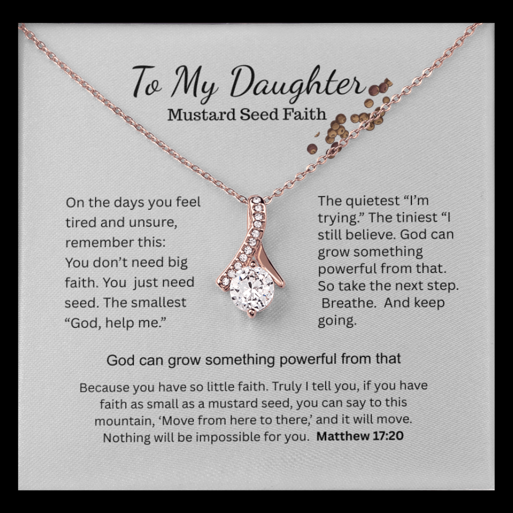 Mustard seed faith necklace gift for daughter with inspirational Christian message card