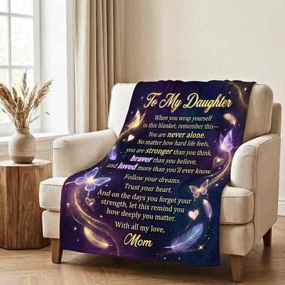 To My Daughter comfort blanket displayed on chair for emotional support and warmth