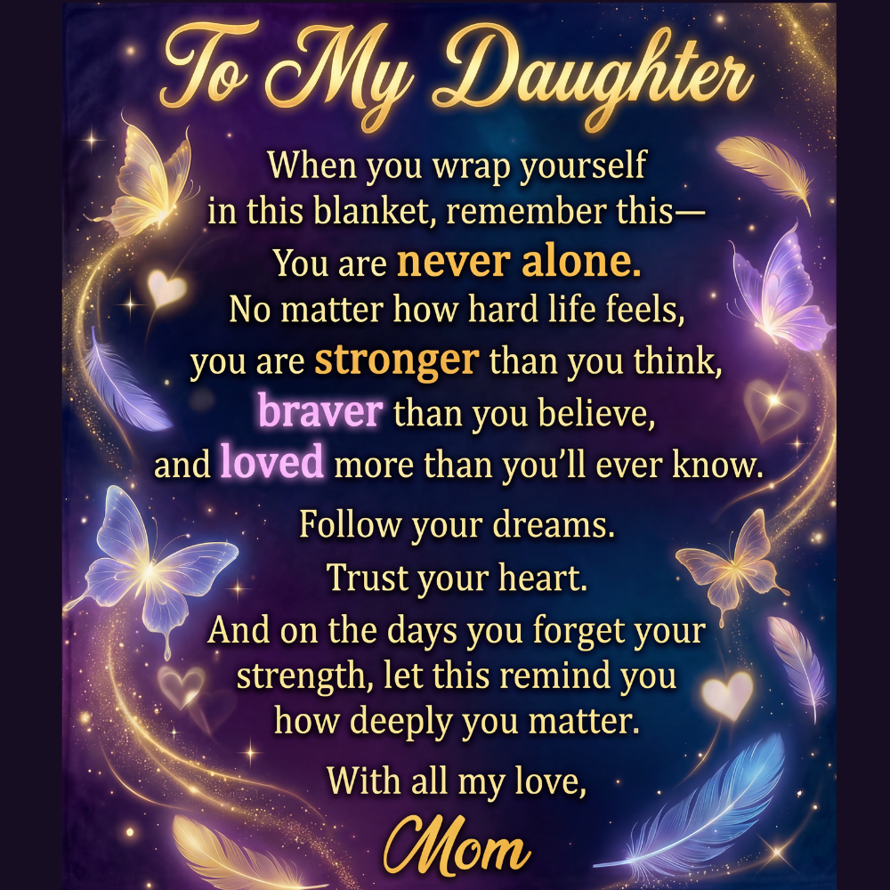 To My Daughter comfort blanket from mom with “You Are Never Alone” message